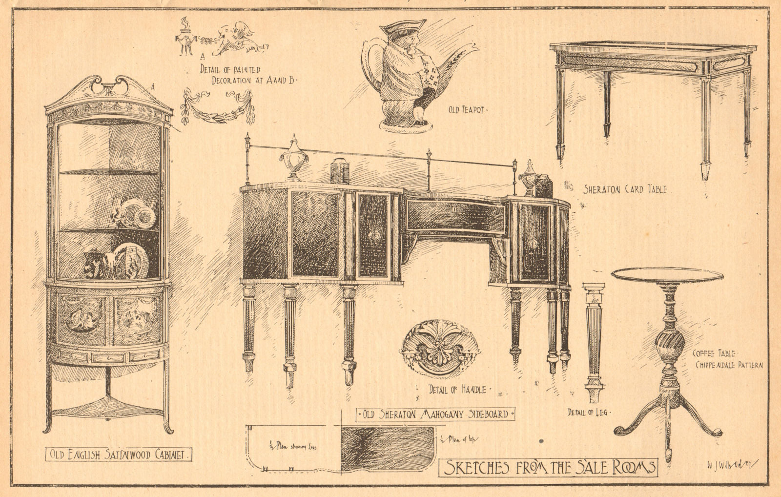 English satinwood cabinet Sheraton mahogany sideboard table Chippendale 1902